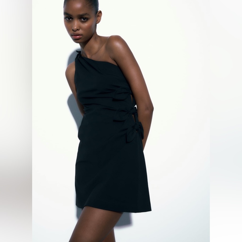 Zara Black One-Shoulder Mini Dress